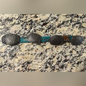 Catch fly Teal Leather Belt with Silver Buckles